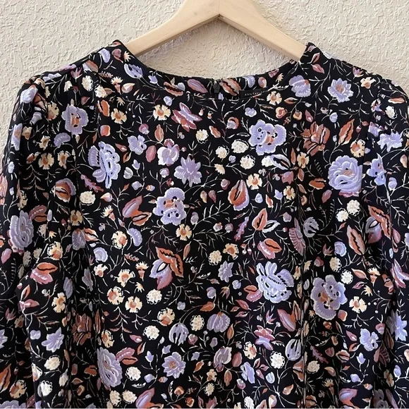Ann Taylor Top Blouse Floral Pleated Shoulder Puff Sleeve Feminine Casual - Picture 5 of 13